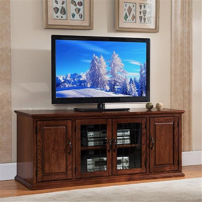 Leick Home 80360 Leaded Glass TV Stand For 65" TV's, Burnished Oak - Image 2