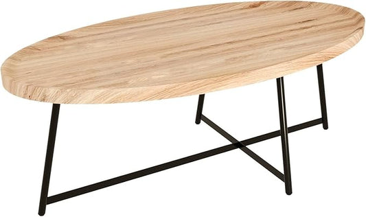 Modern Coffee Table, Oval Wood Coffee Tables Center Table with Metal Leg for Living Room, 47 Inch Living Room Table Accent Furniture (Oval Coffee Table, Nature-2)