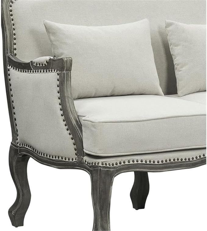 Acme Furniture Upholstered Sofa with Nailhead Trim, Cream and Brown
