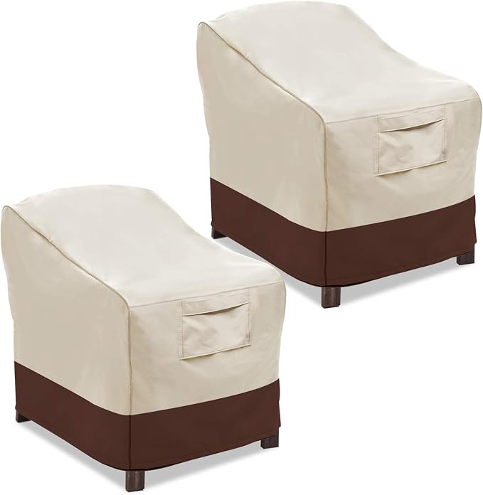 Vailge Patio Chair Covers, Lounge Deep Seat Cover, Heavy Duty and Waterproof Outdoor Lawn Patio Furniture Covers (2 Pack - Large, Beige & Brown) by VAILGE