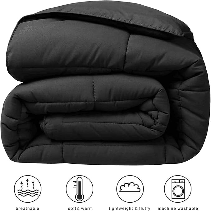 COHOME Premium California King Size Comforter, All-Season Quilted Down Alternative Duvet Insert, Luxury Hotel GentleSoft Comforter with Anti-Clump Tech & 8 Tabs - Reversible - Black 96 x104 inches