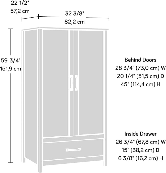 Sauder Cannery Bridge Armoire, L: 32.36" x W: 22.52" x H: 59.80", Sindoori Mango Finish
