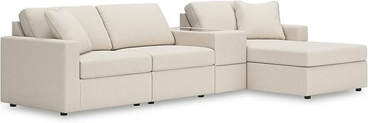 Signature Design by Ashley Casual Modmax Stain Resistant L-Shape Right-Arm Facing 4-Piece Sectional with Chaise and Storage Console, Beige