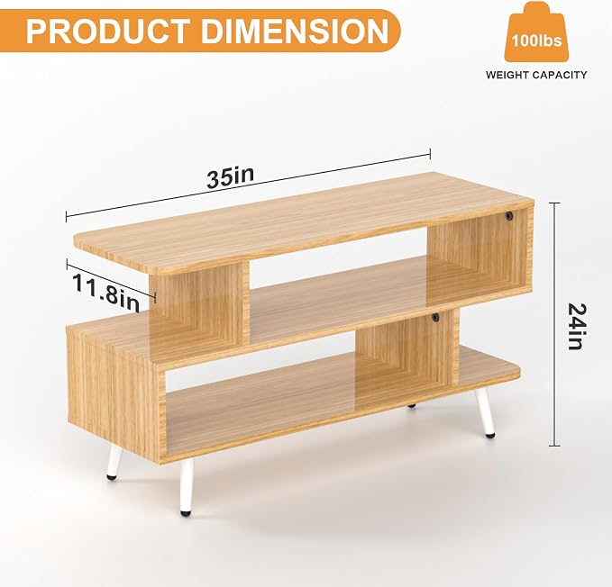 Lightdot TV Stand for TVs to 35'', Modern Entertainment Center with 3 Open Storage Shelf, Sturdy Media Console Table for Living Room/Entrance/Sofa Cabinet, Apartment, Easy Installation-Walnut - Image 3