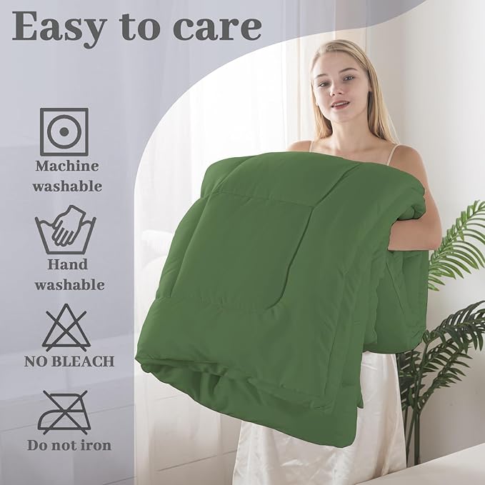 BedTreat Down Alternative Comforter King Duvet Insert with Corner Tabs, All Season Quilted Bed Comforter Box-Stitched King Comforter Green，Machine Washable Microfiber Bedding