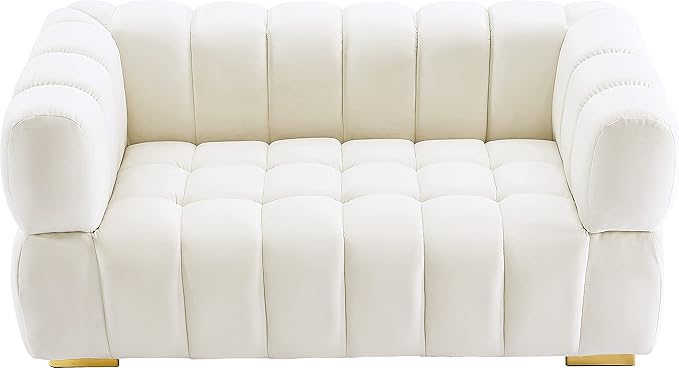Meridian Furniture 670Cream-L Gwen Collection Modern | Contemporary Velvet Upholstered Loveseat with Deep Biscuit Tufting