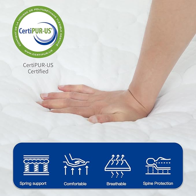 PayLessHere | 6 Inch King Mattress | Medium Firm Hybrid Mattress | White | with High-Density Foam and Breathable Cover | Pocket Spring Design, Pressure Relief | Bed in a Box, CertiPUR-US Certified