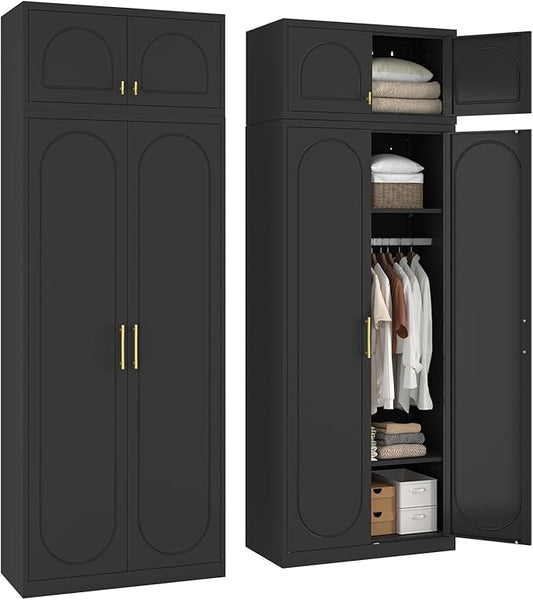 SteeLoong 86" Metal Armoire Wardrobe Closet with Doors,Tall Clothing Storage Cabinet with Adjustable Shelves and Hanging Rod,Black Wardrobe Closet for Bedroom,Home,Office,Gym