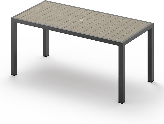 Vexwalx 67" HDPS Outdoor Patio Dining Table, Aluminum-Edged Outdoor Dining Table with Umbrella Hole, Weather-Resistant for Lawn, Garden, Poolside and Indoor Use, Gray by Vexwalx