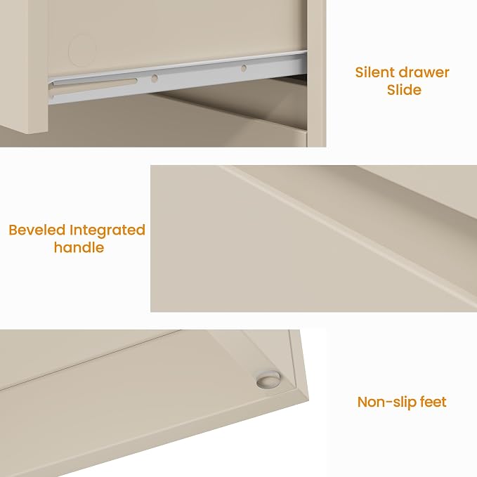 RoyalCraft Nightstand Set of 3, 23.6" Night Stand with 3 Drawers Storage, Large Bedside Table, End Table for Bedroom, Closet, Beige - Image 6