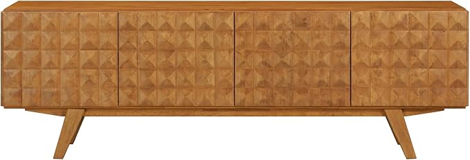 NTC Sapa Mid-Century Modern Solid Wood TV Stand 4-Door Media Console with Carved Geometric Fronts for TVs up to 75", Effortless Assembly, Teak Look - Image 2
