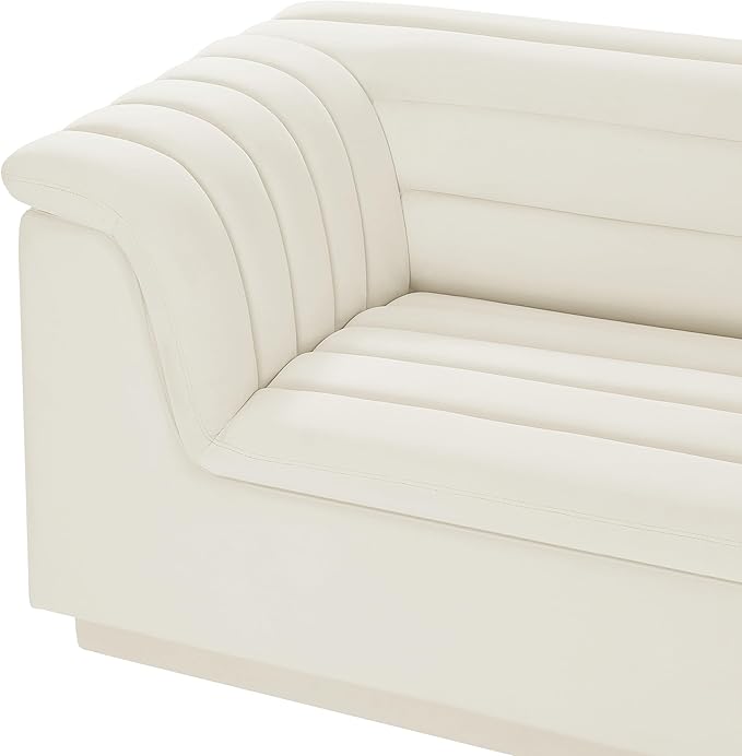 Meridian Furniture 194Cream-Sectional Cascade Collection Modern | Contemporary Modular Sectional with Soft Cream Velvet Fabric, Deep Channel Tufting, Curved Arms, 148" W x 80" D x 28" H, Cream