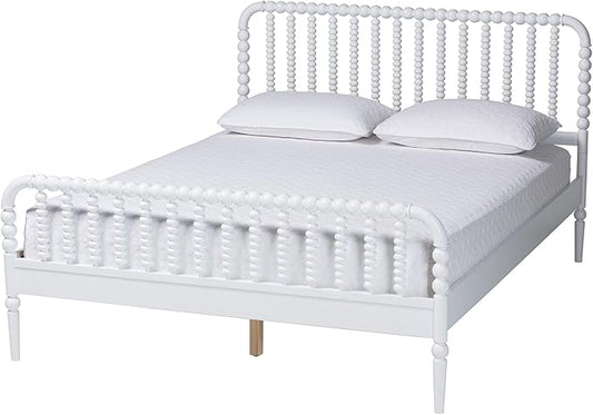 Baxton Studio Lucera Bobbin Wood Platform Bed, Full, White