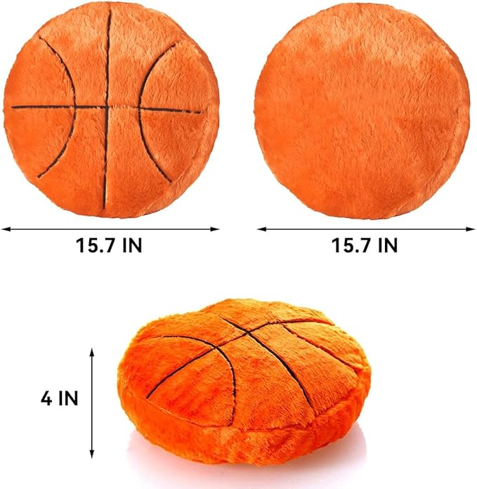 Plush Basketball Pillow 2 Pack, Soft Fluffy Round Basketball Shaped Throw Pillows for Kids Room, Sofa & Bed Decor, Seat Cushion Alternative for Gaming & Sports Room 15.7 Inch