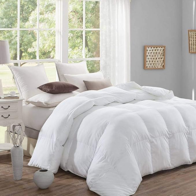 King Size, Luxury 1200 Thread Count Year Round Super Soft 100% Egyptian Cotton White Down Alternative Comforter Duvet, White Solid, 750 Fill Power, 50 Oz Fill Weight