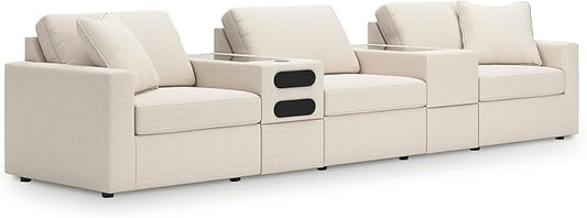 Signature Design by Ashley Modern Modmax Stain Resistant 5-Piece Sectional with Audio System and Reversible Cushion, Beige