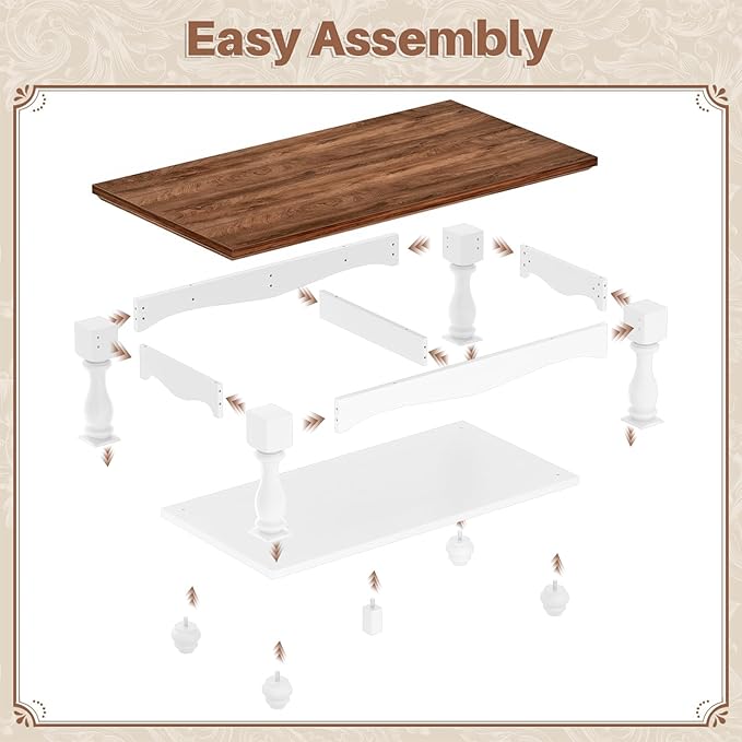 Farmhouse Coffee Table with Storage, 47" Mid Century Coffee Tables for Living Room, Modern 2-Tier Rectangle Coffee Table with Solid Wood Legs, Vintage Living Room Tables, Rustic Brown