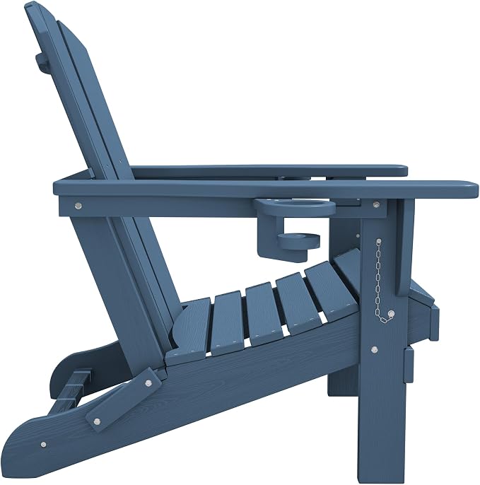 SERWALL Folding Adirondack Chair, HDPE Adirondack Chairs, Plastic Outdoor Chairs- Looks Exactly Like Real Wood- Navy - Image 12