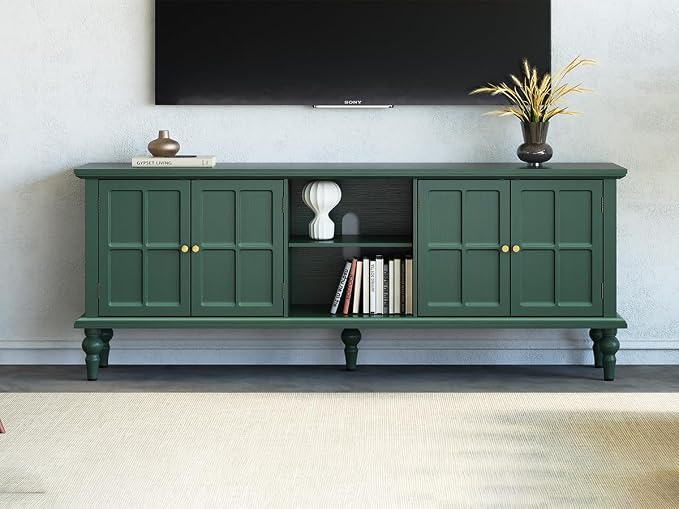 3More 67" Mid Century Modern TV Stand with Window Design,Wood Entertainment Center with Open Shelf,Up to 70" Media TV for Living Room or Bedroom,Green - Image 8