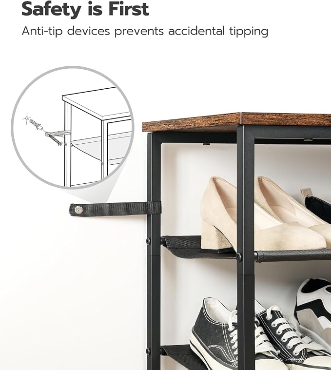 HOOBRO Shoe Rack, 5 Tier Shoe Storage Organizer with 4 Oxford Fabric Shelves and Top Panel, Holds 16-20 Pairs of Shoes, for Entryway and Closet, Industrial, Rustic Brown BF50XJ01 - Image 6