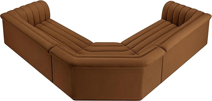 Meridian Furniture 194Saddle-Sectional Cascade Collection Modern | Contemporary Modular Sectional with Soft Saddle Velvet Fabric, Deep Channel Tufting, Curved Arms, 148" W x 80" D x 28" H, Saddle