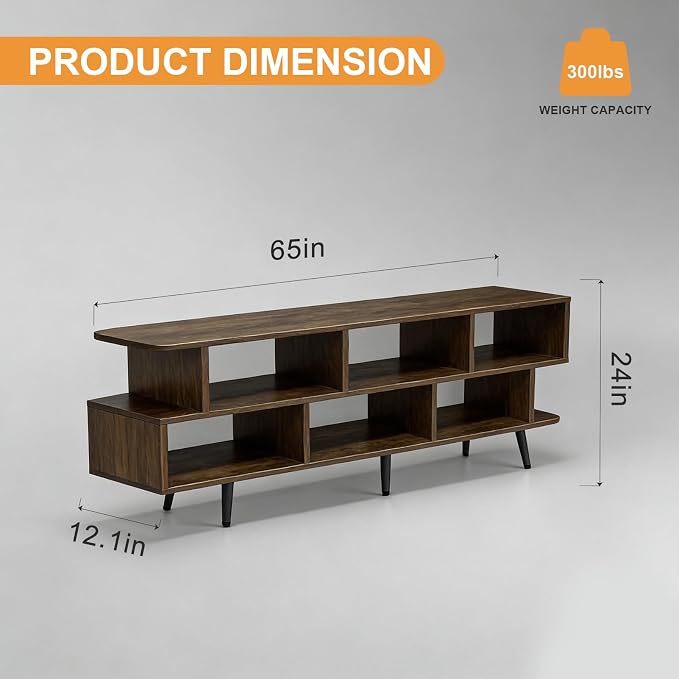 Lightdot 65" TV Stand Fits TVs Up to 75 Inch, Modern Entertainment Center with Power Outlet & Open Storage Shelves, Sofa Cabinet Media Console, Easy Assembly TV Table for Living Room,Bedroom,Amber - Image 3