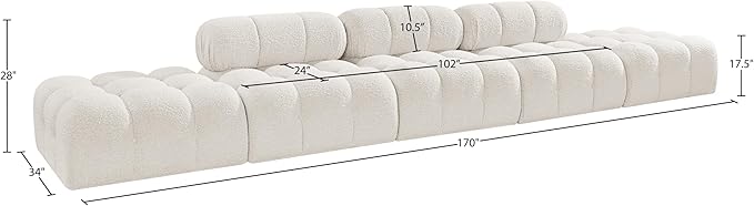 Meridian Furniture 611Cream-S170A Ames Collection Modern | Contemporary Modular Sectional with Rich Cream Boucle Fabric, Modular to Create Infinite Configurations, 170" W x 34" D x 28" H, Cream