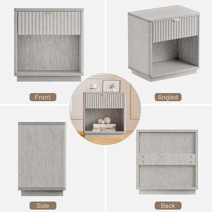 Nightstands Set of 2, Nightstand with Drawers Bedside Table End Table, Modern Fluted Nightstand Bed Side Table for Bedroom Living Room (Gray) - Image 9