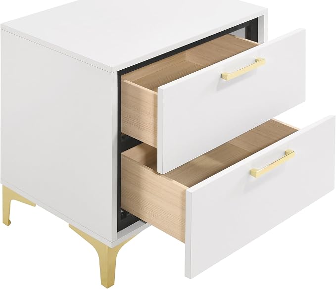 Coaster Home Furnishings Kendall 2-Drawer Contemporary Nightstand Bedroom Storage Cabinet Bedside Table Engineered Wood Eco-Friendly Laminate with Gold Metal Legs and Handles White 224402 - Image 14