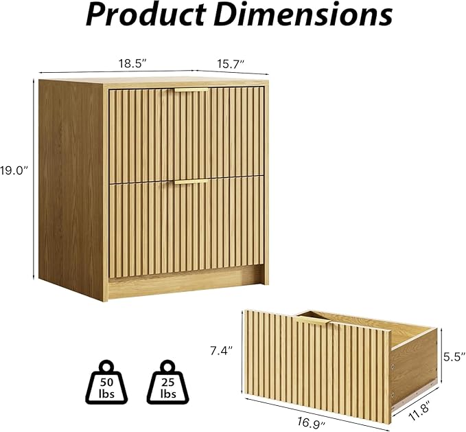 MAISONARIA 3-Piece Dresser Bedroom Set, 6 Drawer Dresser & 2 Drawer Nightstands with Gold Handles, Fluted Wood Chest of Drawers for Bedroom, Living Room, Entryway, Nature