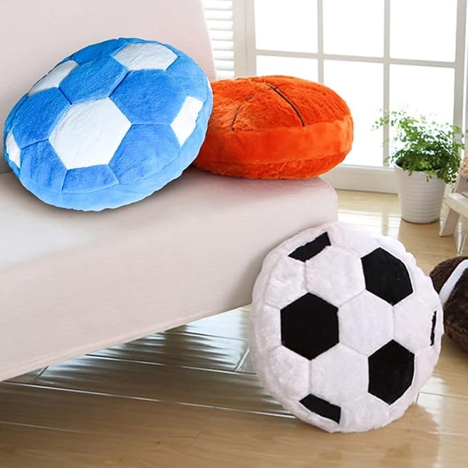 Plush Soccer Pillow 2 Pack, Soft Fluffy Round Soccer Ball Shaped Throw Pillows for Kids Room, Sofa & Bed Decor, Seat Cushion Alternative for Gaming & Sports Room 15.7 Inch