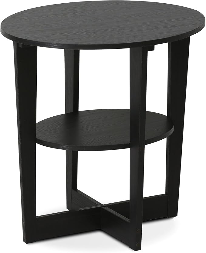 Furinno JAYA Side Table, 2-Tier Round Modern End Table with Oval Tabletop, Night Stand, Bedside Table with Open Shelf, for Living Room, Bedroom, Walnut - Image 7