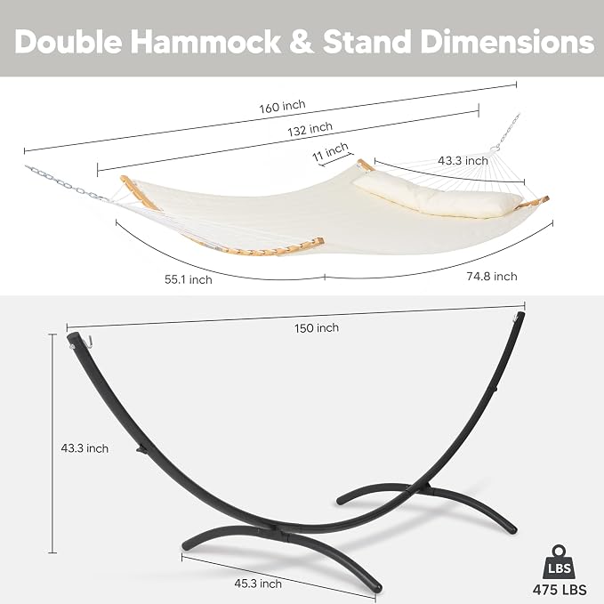 SUNCREAT Hammocks for Outside with Stand, Porch Hammock and Stand, 475 lbs Capacity, Patent Pending, Beige - Image 3