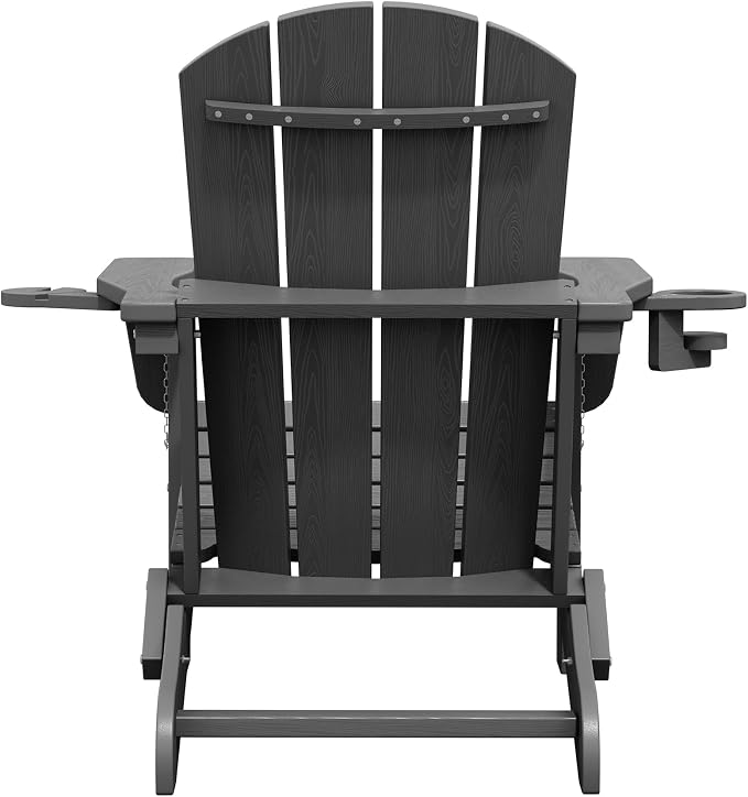 SERWALL Foldable Adirondack Chair Set of 2, HDPE Adirondack Chair with Wood-Texture-Gray - Image 13