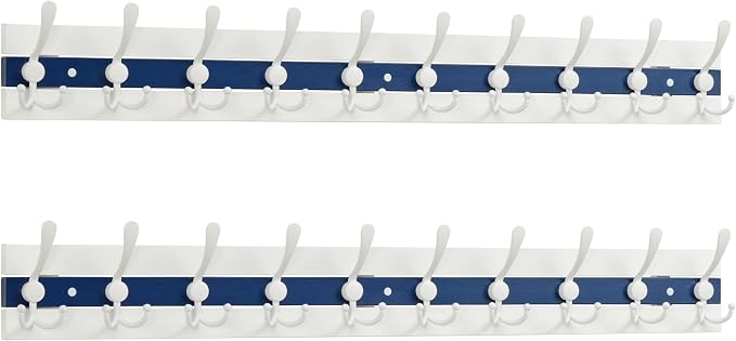 SKOLOO Coastal Coat Rack Wall Mount-38-1/8 Beach House Entryway Wooden Coat Hook with 10 Hooks for Hanging Coats, Hats or Towels, Oceanfront Cottage Core Collection, White & Blue, Pack of 2 by SKOLOO