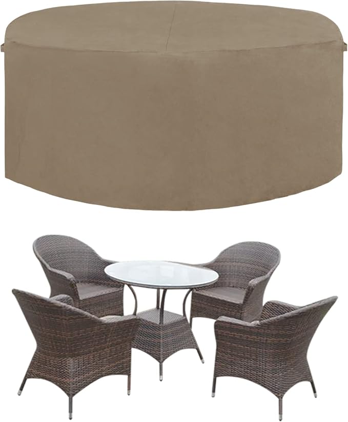 Easy-Going 600D Heavy Duty Round Patio Furniture Cover, Outdoor Table and Chair Set Cover, Waterproof Outdoor Sectional Furniture Set Cover (62" DIAx 28" H, Camel) by Easy-Going
