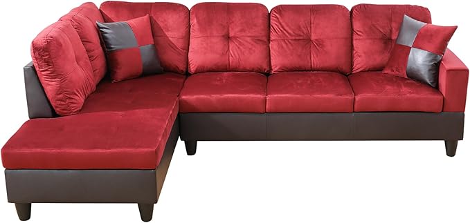 NicBex L Shaped Couch Sectional Couches for Living Room Morden Sofa Couch Upholstered Futon Sofa Bed with Chaise and Back Cushions for Reception Room and Apartment, Red and Black