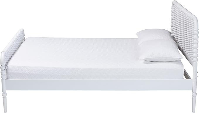 Baxton Studio Lucera Bobbin Wood Platform Bed, Queen, White