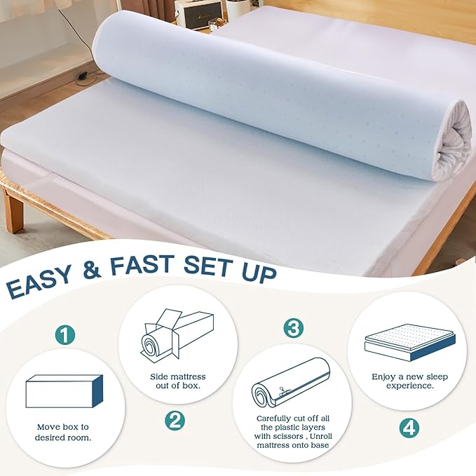 Airensky 2 Inch Memory Foam Mattress Topper, Cooling Gel Infused High Density Twin (39"x75") Topper with Removable Skin-Friendly Cover, Bed Topper for Pressure Relief Back Pain, CertiPUR-US Certifie