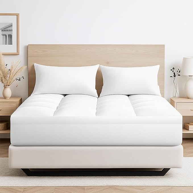Aemicion Soft King Size Mattress Topper, Luxury Fluffy Cooling Mattress Pad for Back Pain Relief, Easy to Clean, Box Sewing Design, Deep Pockets Fit 8-21" Mattresses 76" x 80"