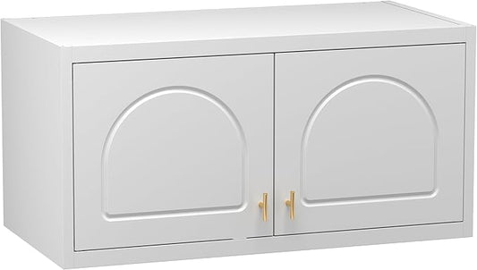 Polup Metal Wall Cabinet, Upper Cabinet for Wardrobe, Small Overhead Storage Cabinet for Bedroom, Living Room, White, 18" D x 32" W x1 5" H - Assembly Required