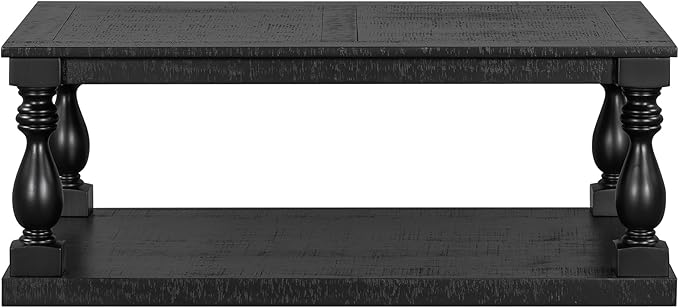 P PURLOVE Solid Wood Coffee Table,Modern Farmhouse Coffee Table/Center Table with Storage Rectangle for Living Room,Black
