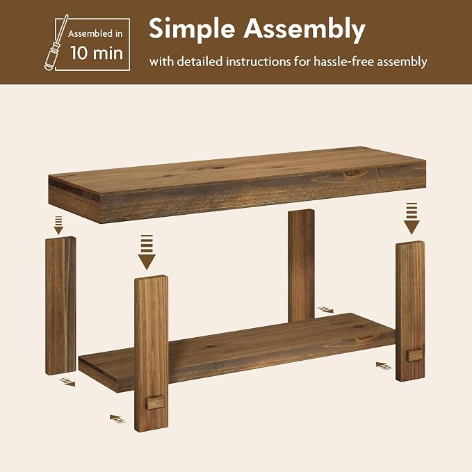 HOKYHOKY Solid Wood Entryway Bench - 42.6" Farmhouse Long Storage Benches, Narrow Bench Seat for Indoor, Entryway, Dining Room, Living Room, Bedroom and Hallway, Rustic Natural - Image 7