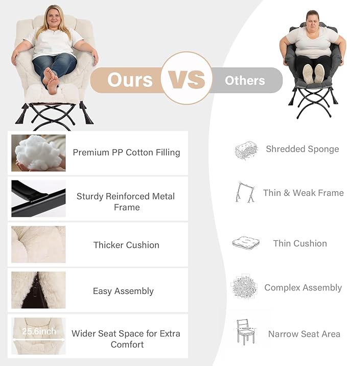 MBOOYOME Lazy Chair with Ottoman, Modern Accent Lounge Armchair with Side Pocket & Foldable Footstool, Leisure Reading Chair for Living Room, Bedroom, Dorm & Office, Plush Beige