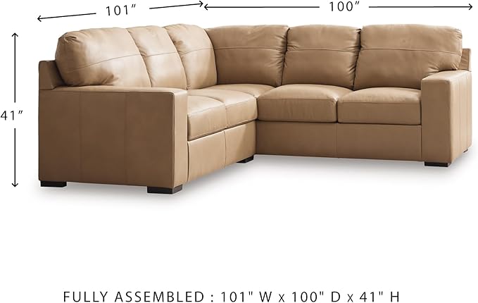 Signature Design by Ashley Bandon Modern Leather Match Right-Arm Facing 2-Piece Sectional with Removable Cushions and Armrest, Light Brown