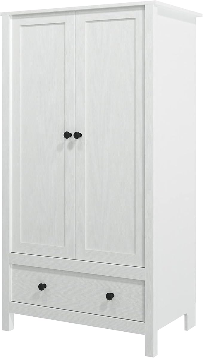 Panana 2 Door Wardrobe, Armoire with Drawer for Bedroom (White)