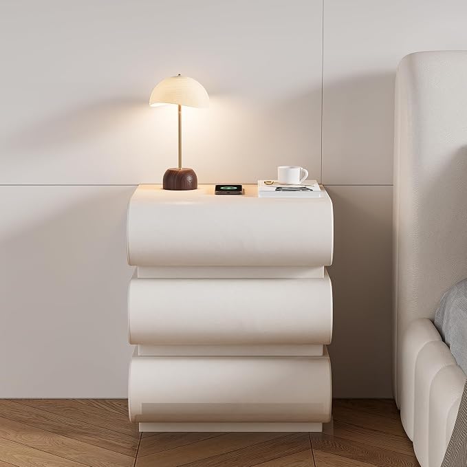 homary Smart Nightstands Set of 2 with Wireless Charging Station, USB & Type-C Ports, Faux Leather White Night Stands Modern Bedside Tables for Bedroom Storage, Fully Assembled - Image 9