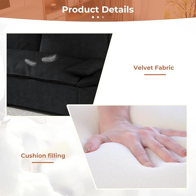 3 in 1 Convertible Sleeper Couch, Queen Full Size Loveseat Pull Out Sofa Bed, Futon Velvet Lounge Sofa with Pillows for Living Room, Bedroom, Apartment, Office, Black