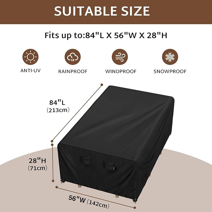 iBirdie Outdoor Patio Furniture Set Covers 84 x 56 inch fit 4 x 7 ft, 56, 54, 52 inch Wide, 84, 82, 80 inch Long Outside Dining Table and Chairs, Waterproof Weatherproof Cover, Heavy Duty 600D - Image 2
