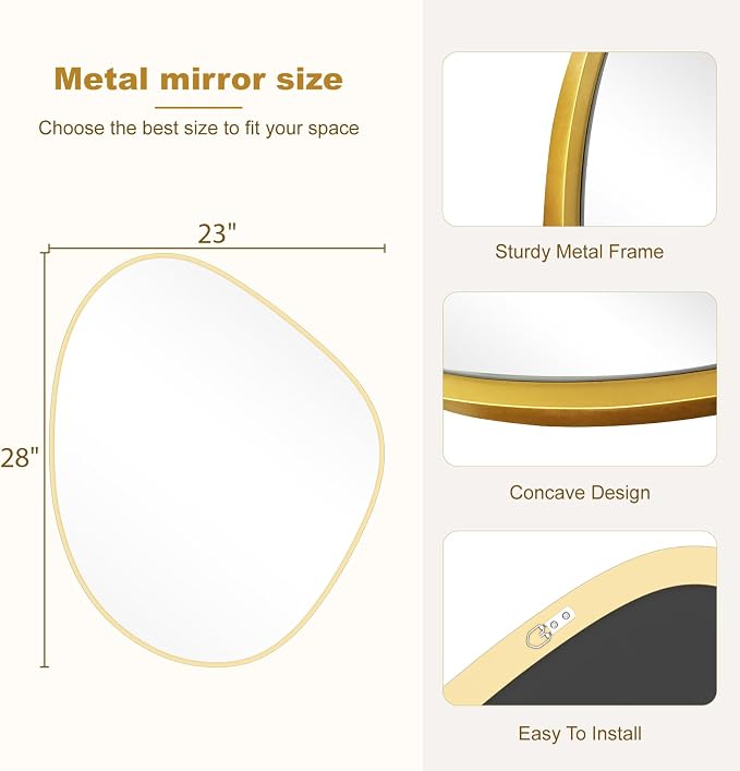 WallBeyond Asymmetrical Mirror, Irregular Wall Mirror for Bathroom, Abstract Wall Mirrors Decorative for Bedroom Living Room Entryway Hall, Mirrors for Wall Decor 28" H x 23" W, Gold - Image 6